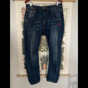 Oniarai Embroidered Floral & Koi Denim Jeans
